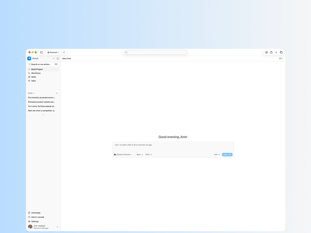 A screenshot from the Atmet interface and product experience.